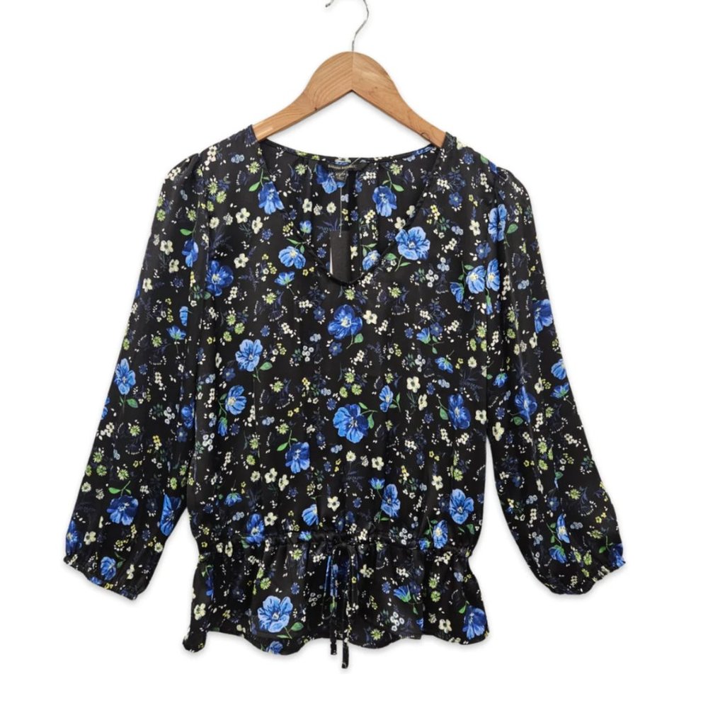 Banana Republic Floral Peplum Top - Black/Blue - Size XS